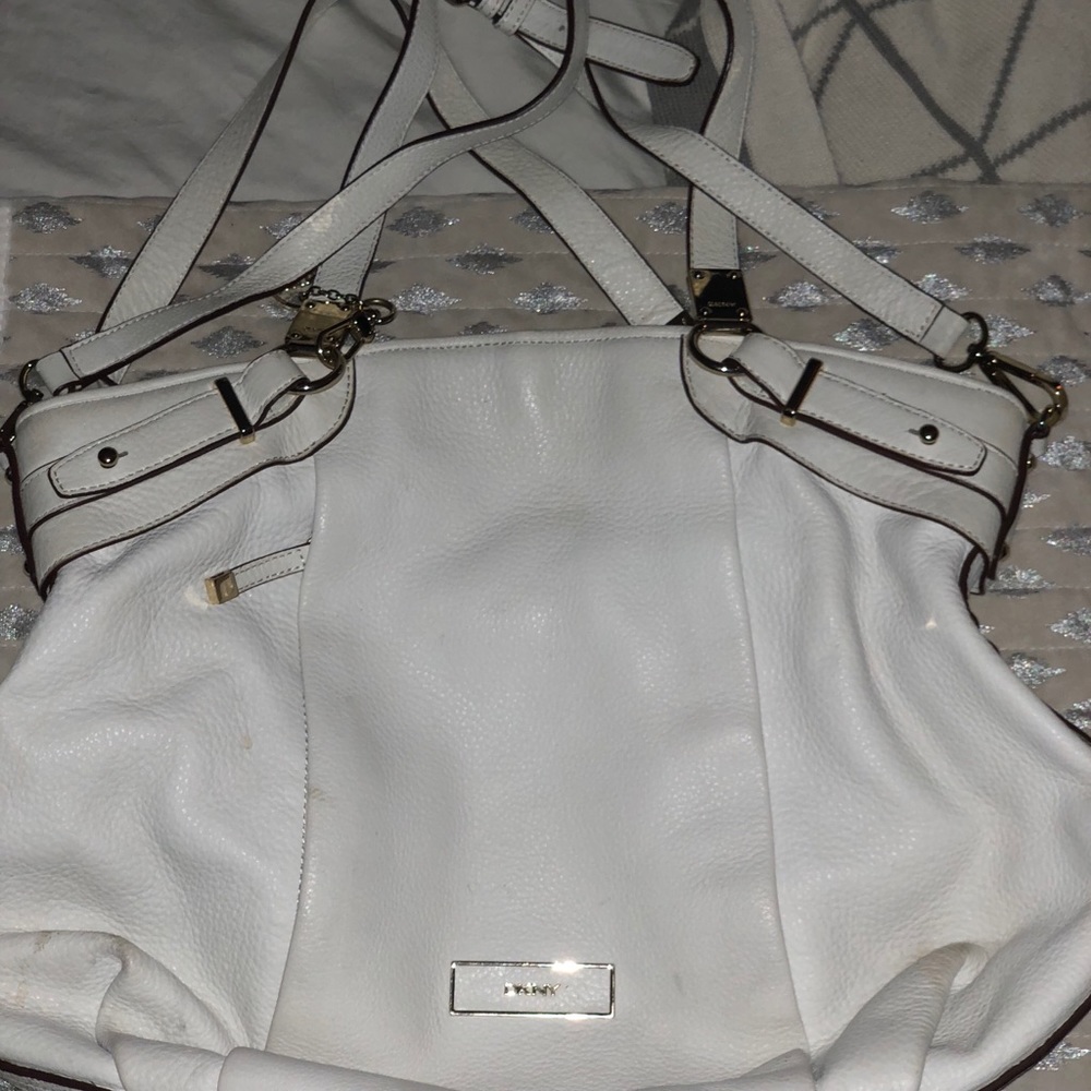 DKNY White Leather Messenger